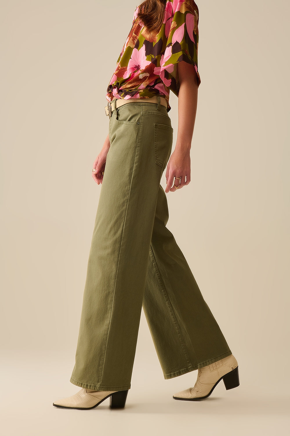 Pantalon vert droit à jambes larges