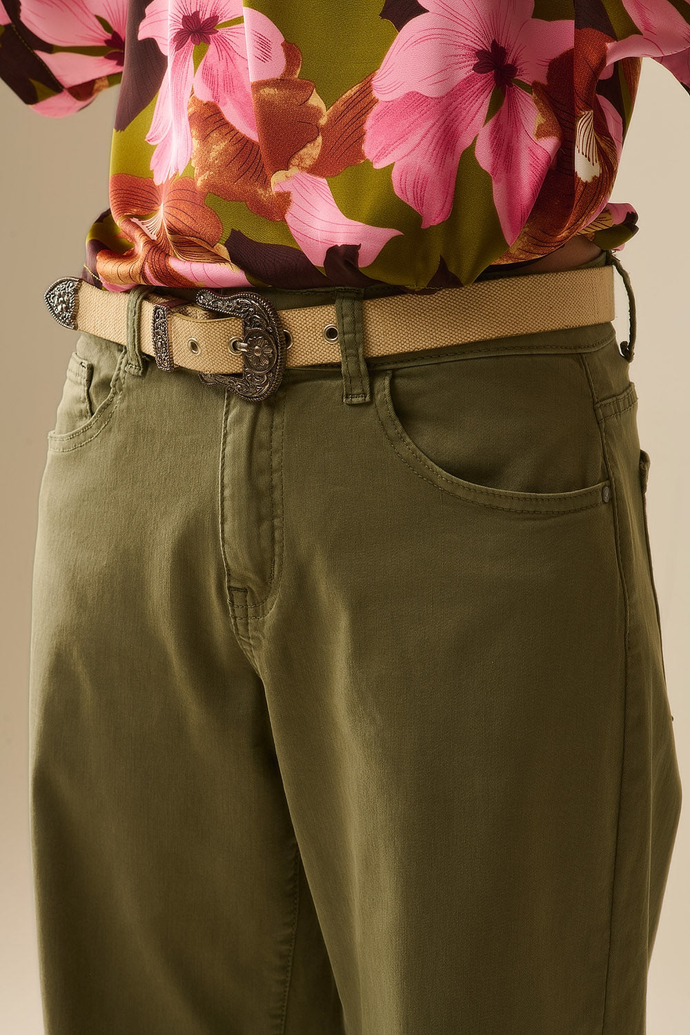 Pantalon vert droit à jambes larges