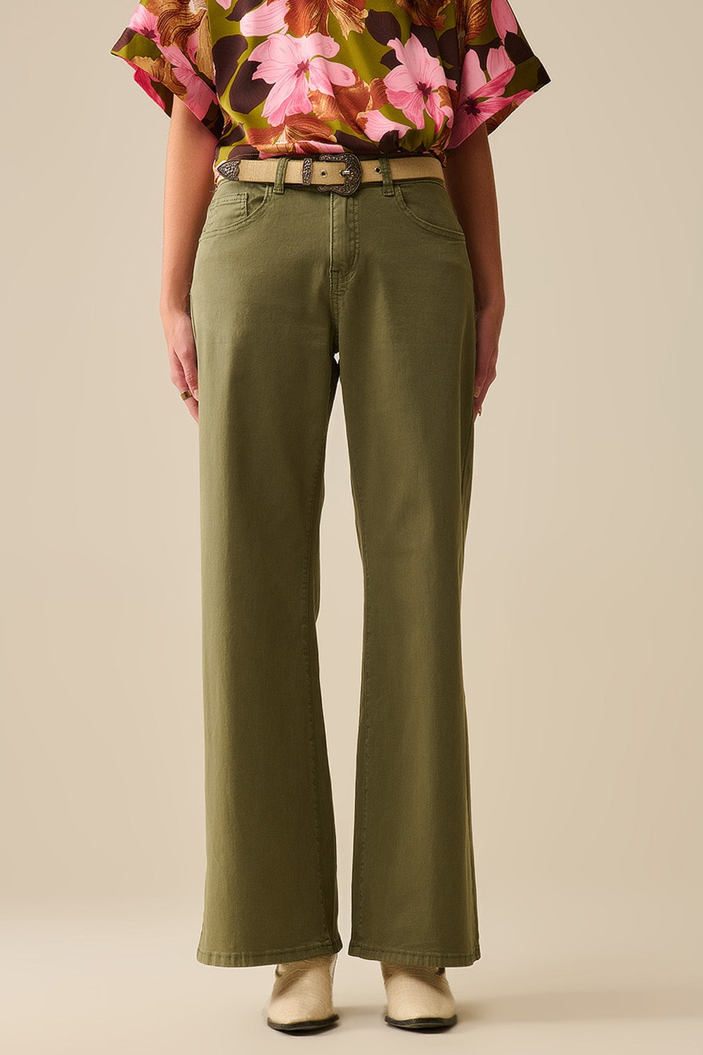 Pantalon vert droit à jambes larges