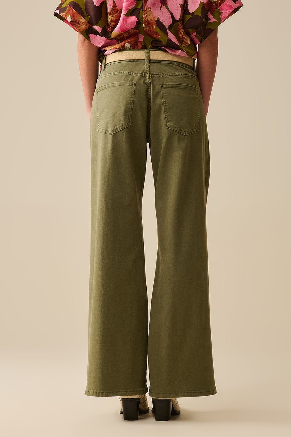 Pantalon vert droit à jambes larges