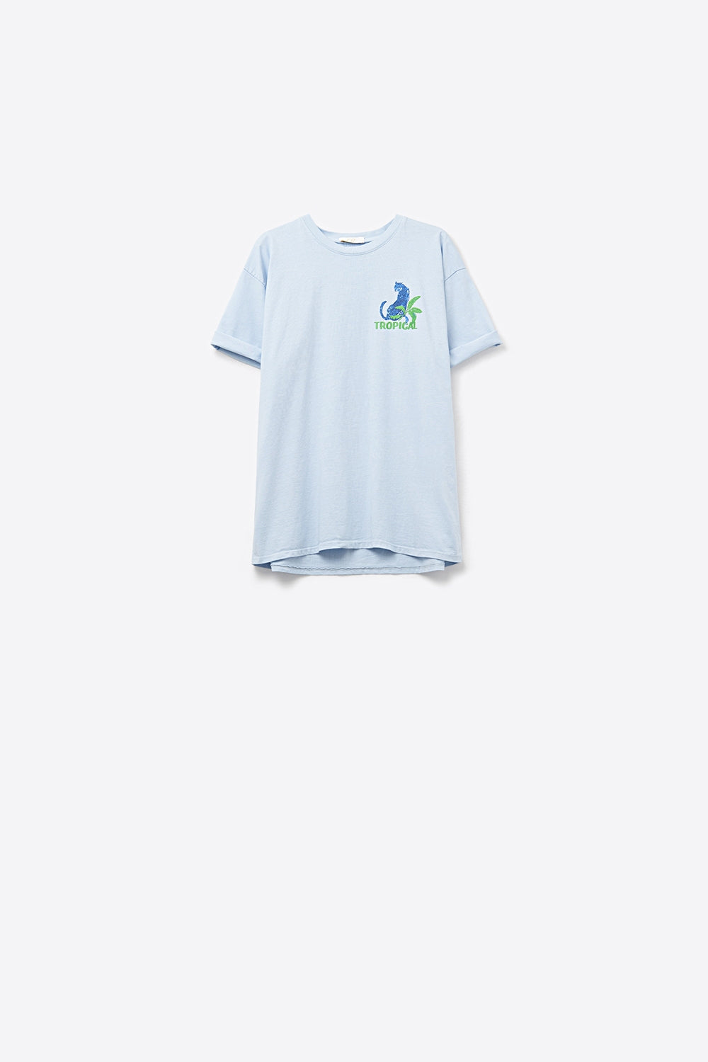 T-shirt bleu fabriqué en Italie avec imprimé graphique tropical