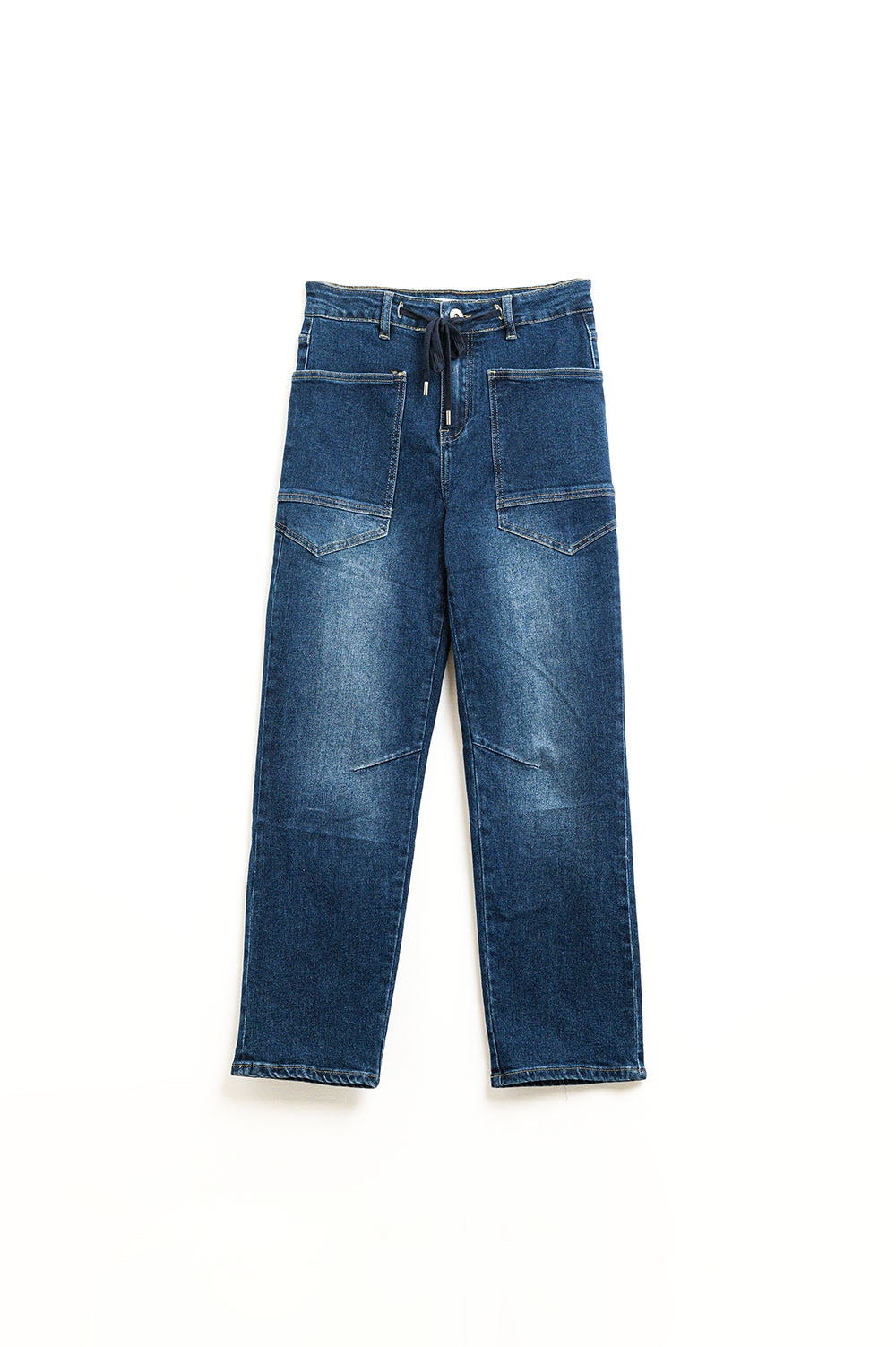 Jean large à taille ajustable en délavage foncé