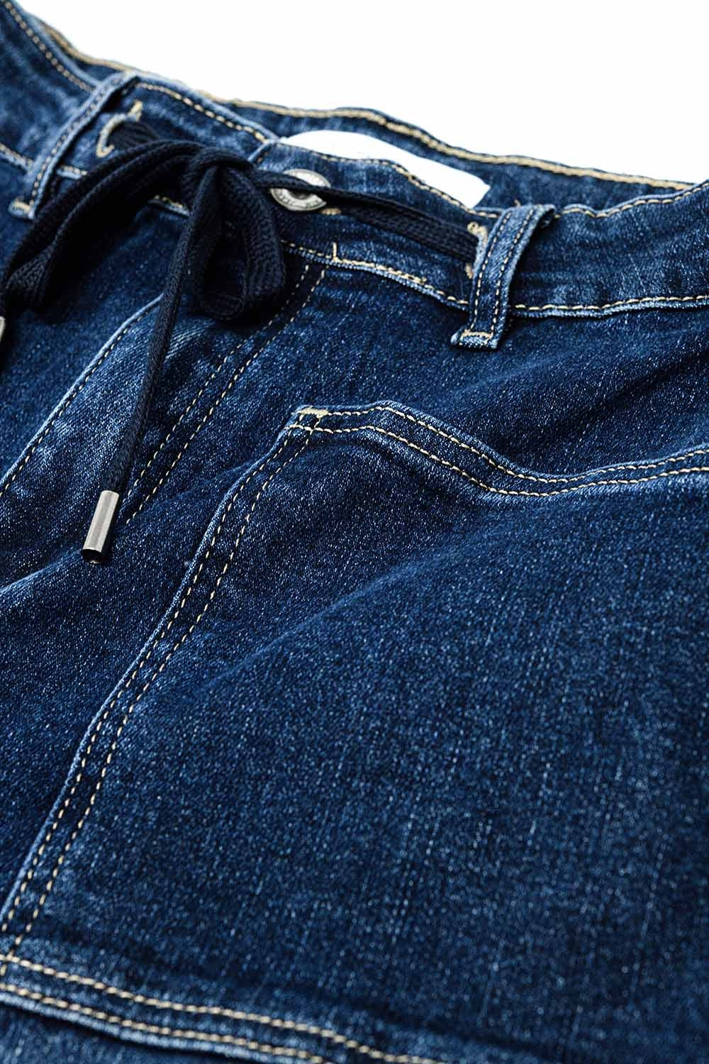 Jean large à taille ajustable en délavage foncé