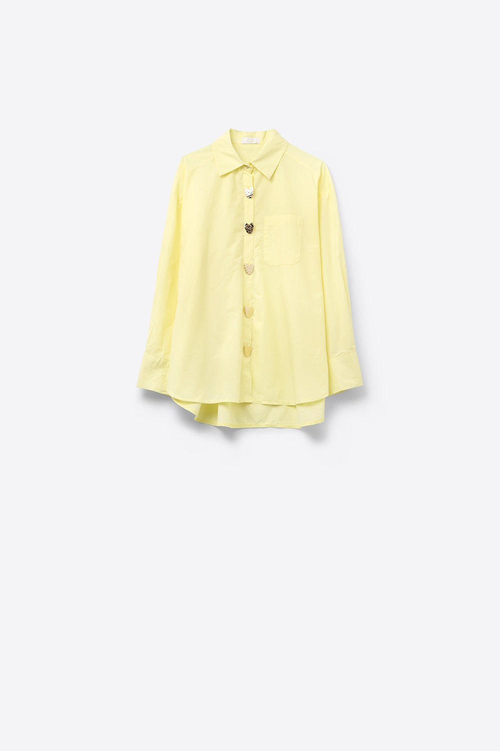 Chemise décontractée en popeline avec boutons en forme de cœur dorés en jaune
