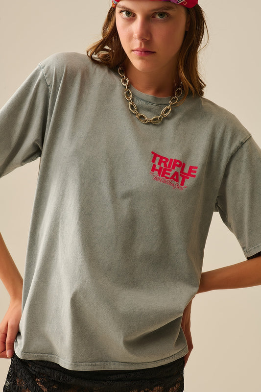 T-shirt gris délavé à manches courtes TRIPLE HEAT LOGO