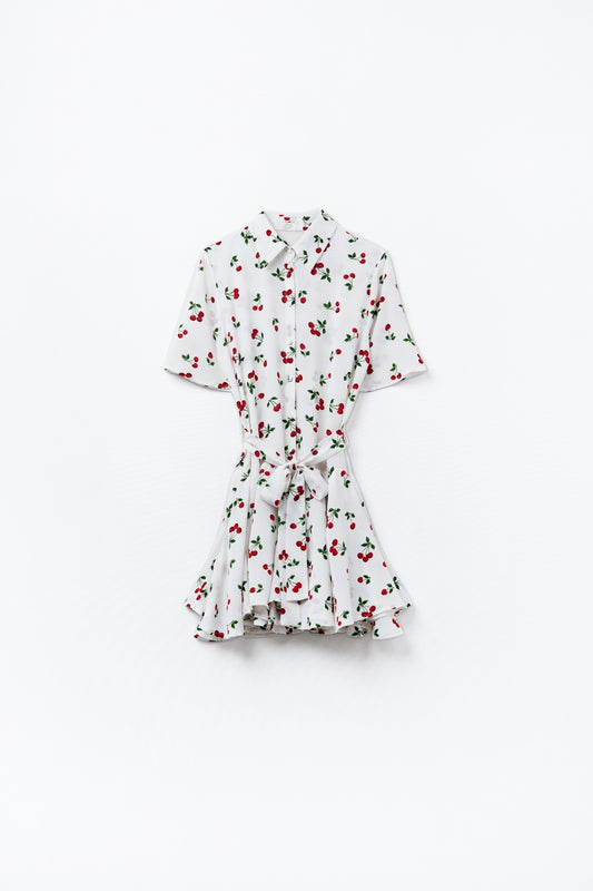 Robe chemise courte imprimée cerise