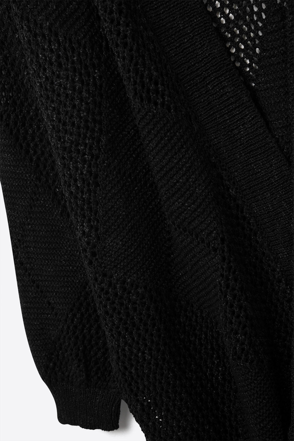 Cardigan drapé noir avec motif en crochet