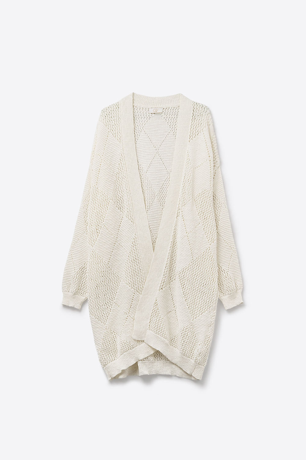 Cardigan drapé crème avec motif au crochet