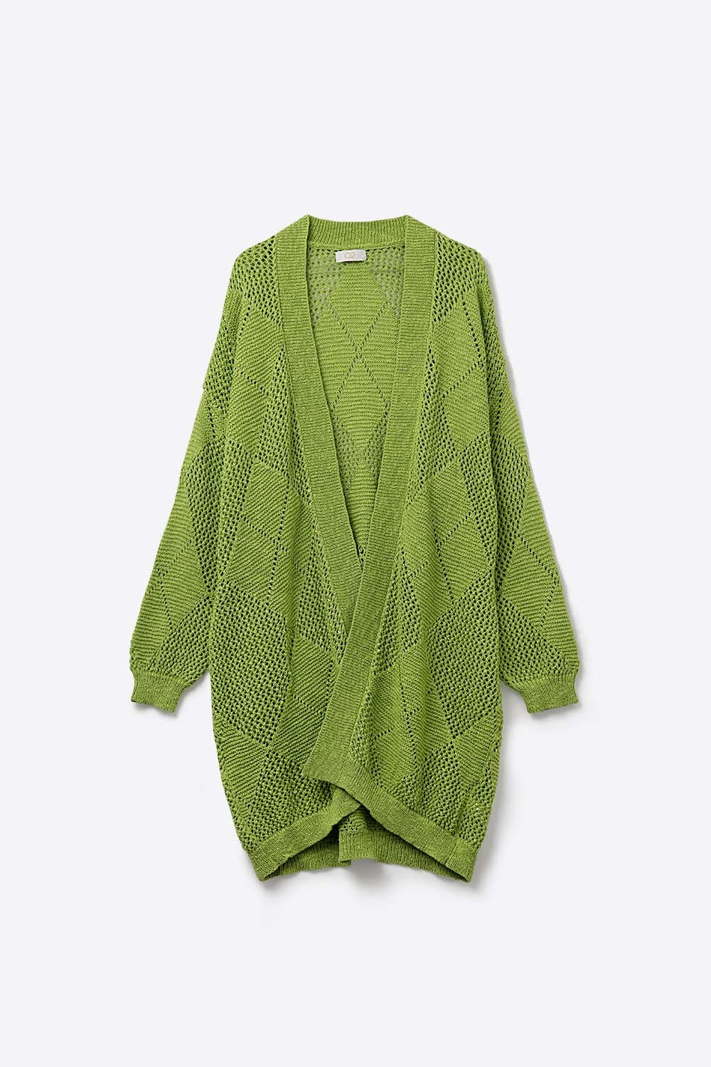 Cardigan drapé vert citron avec motif au crochet