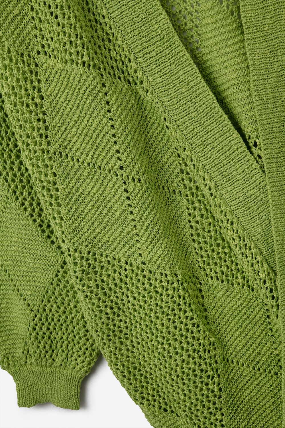 Cardigan drapé vert citron avec motif au crochet