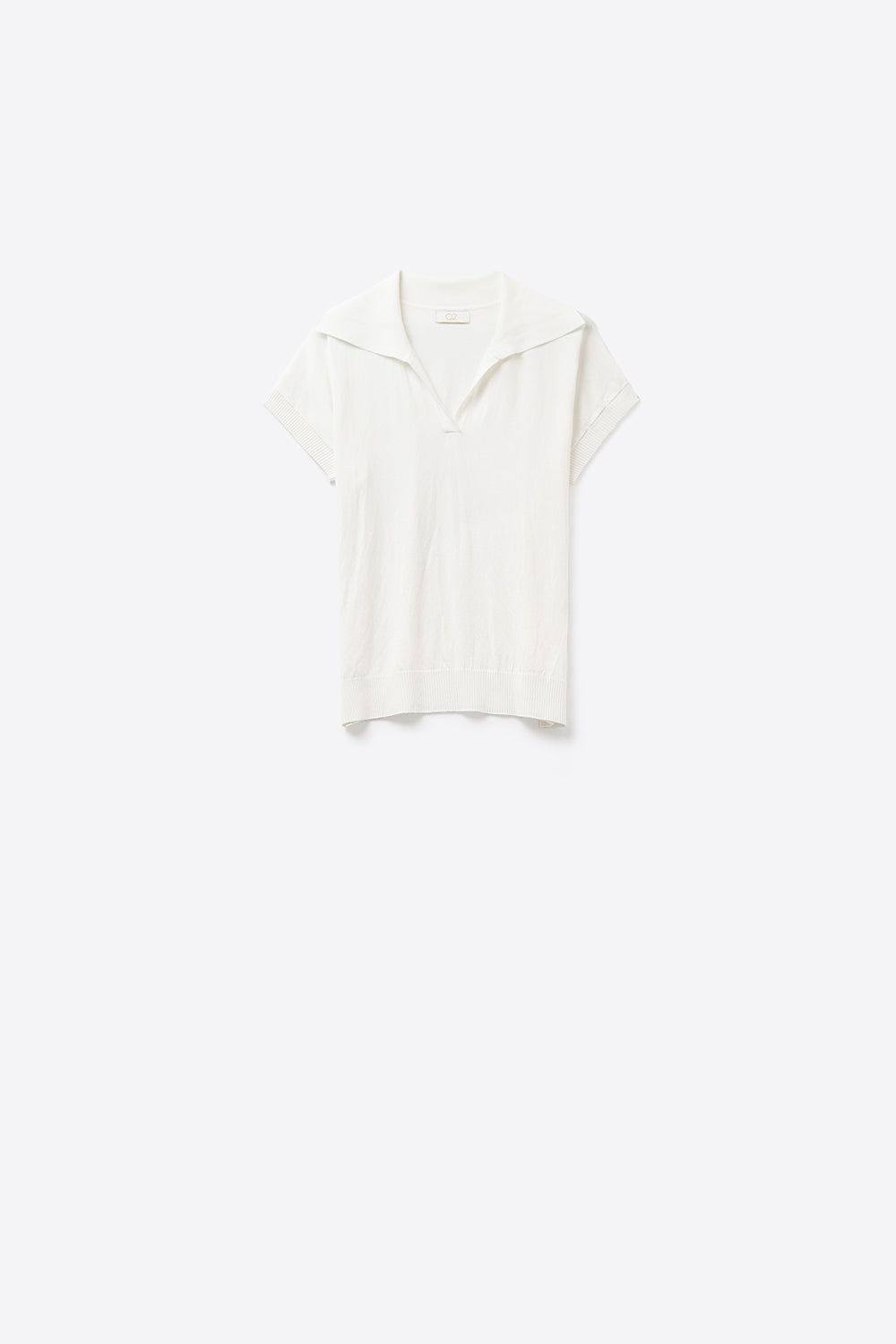 Top à manches courtes en tricot fin de type polo en blanc