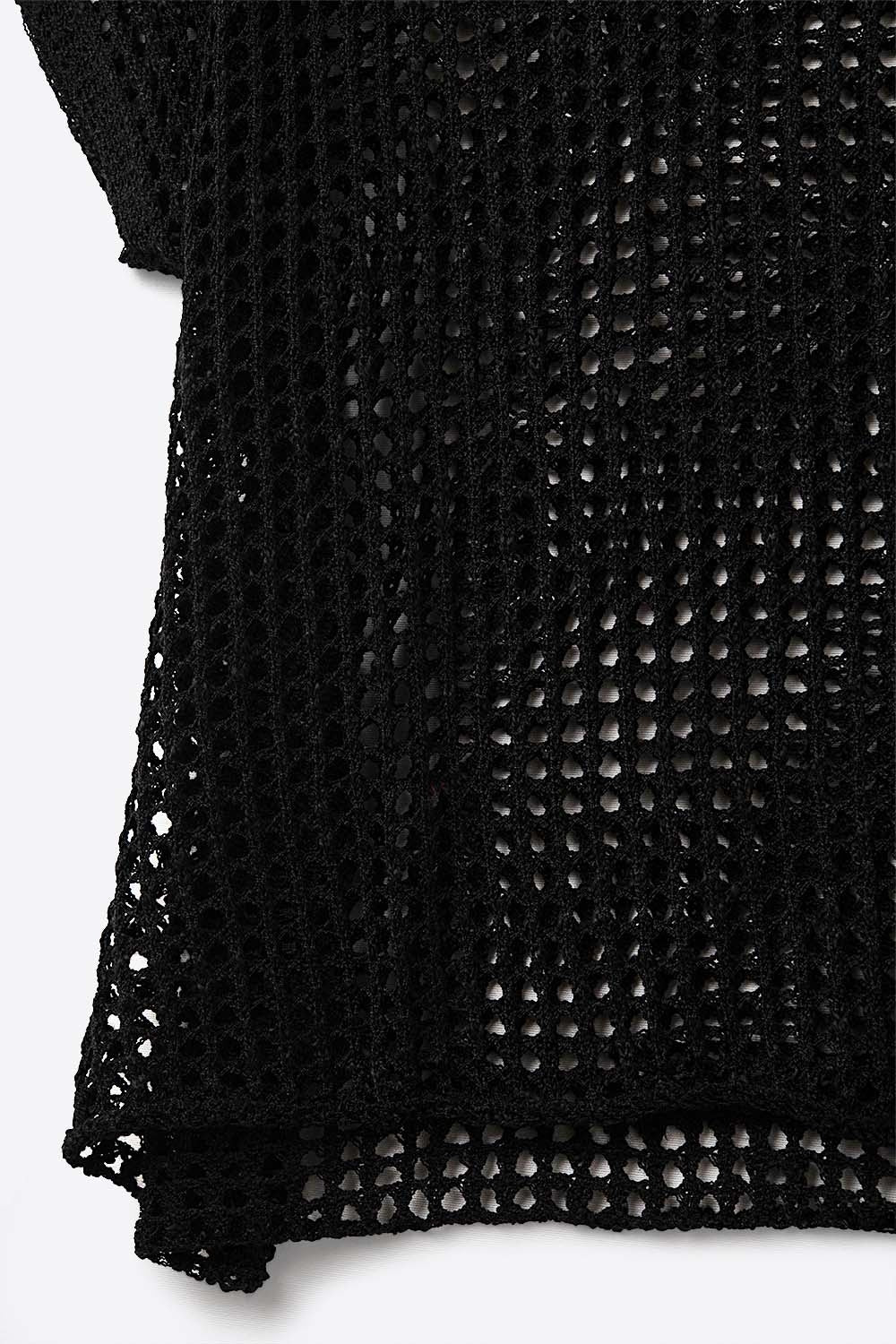 Open Knit Crochet dropped Sleeved Top in black