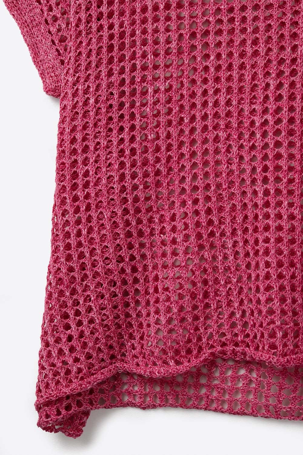 Open Knit Crochet dropped Sleeved Top in Fuschia