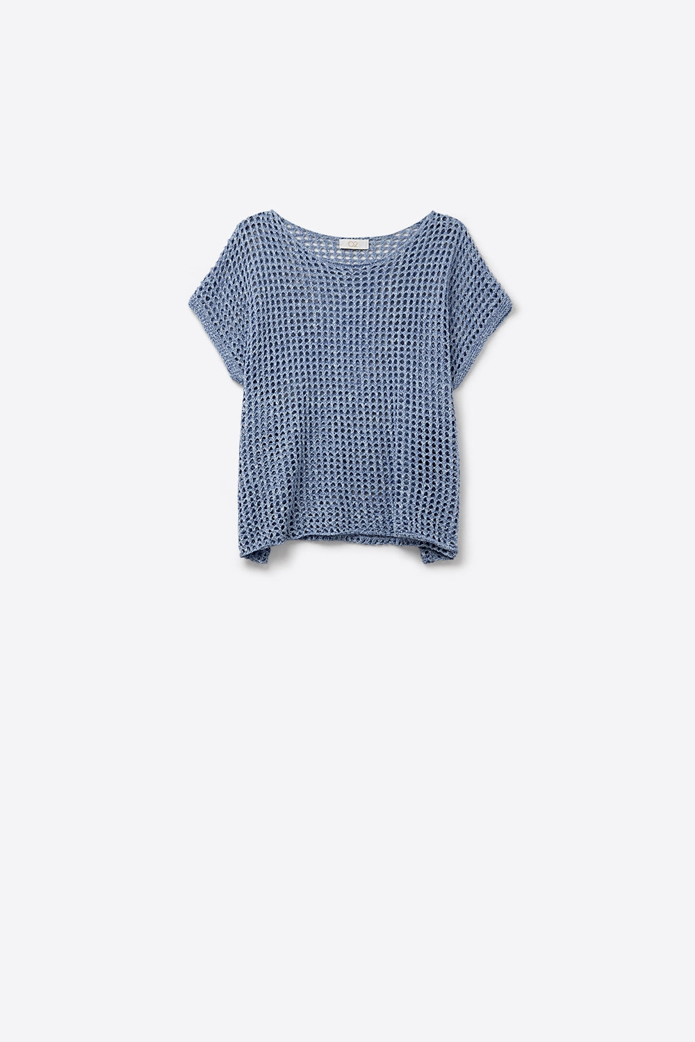 Top à manches courtes en maille ajourée en bleu