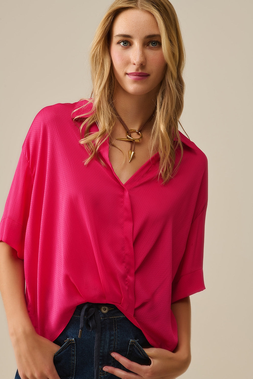 Chemise enveloppante fuchsia
