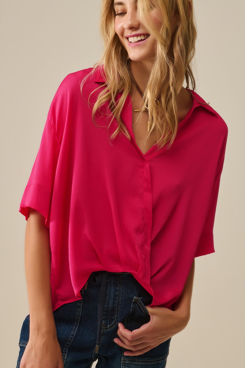 Chemise enveloppante fuchsia