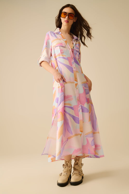 Robe longue à imprimé floral aquarelle pastel