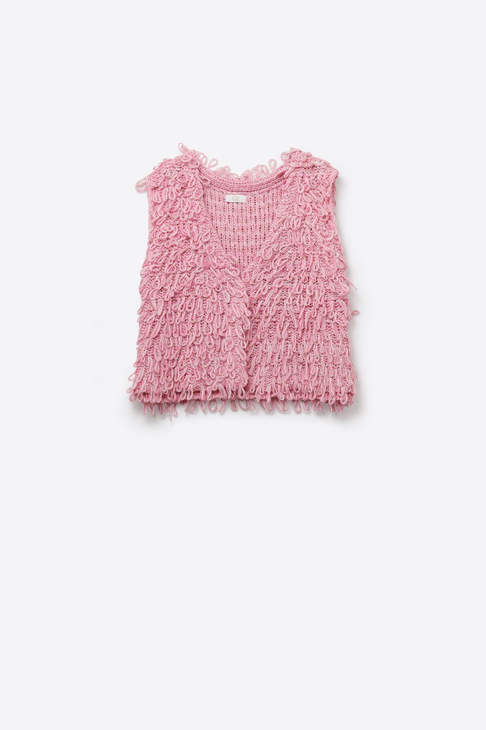 Gilet en maille bouclette avec effet frange texturé en rose