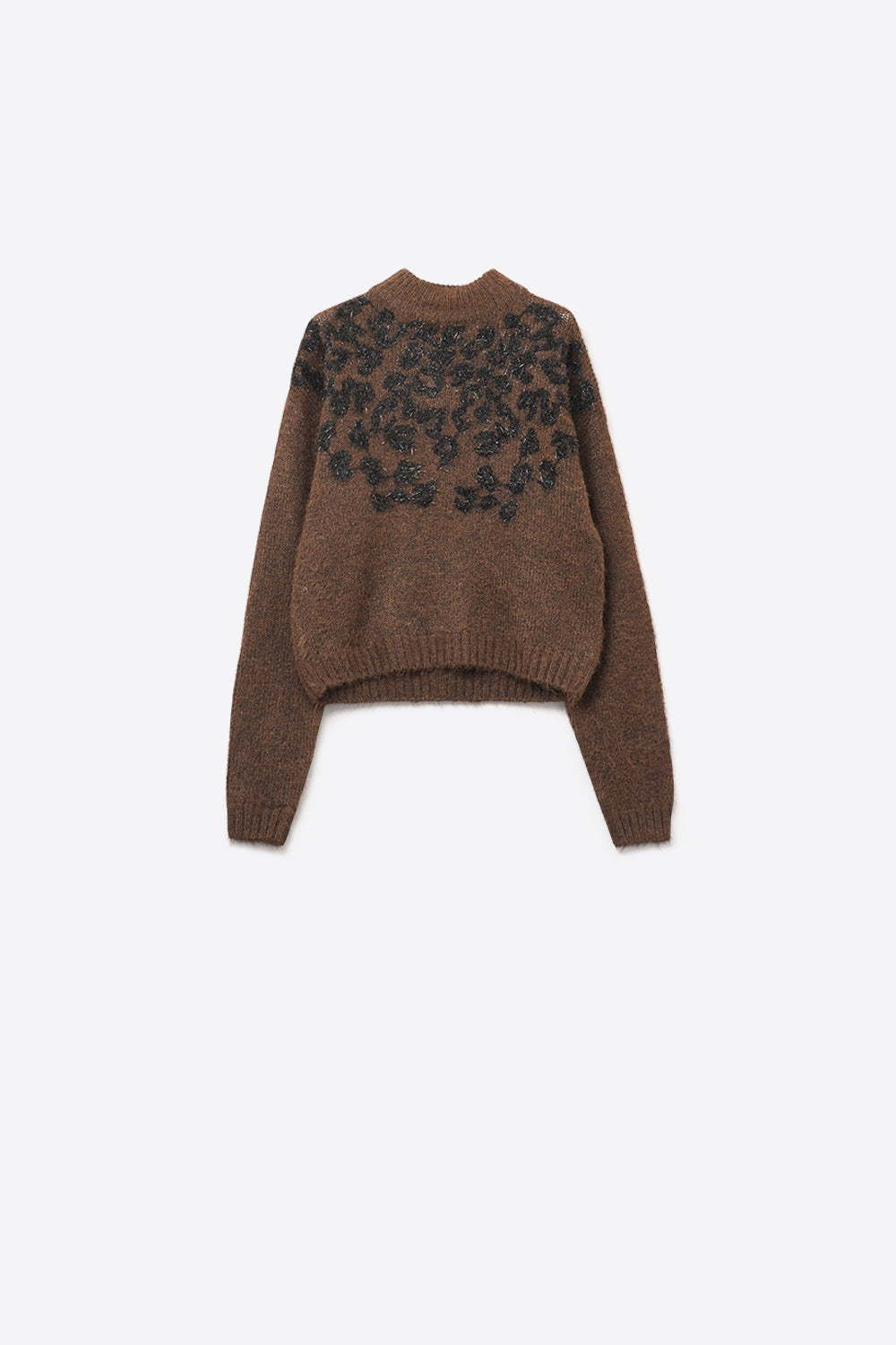 Pull en tricot marron avec motif abstrait