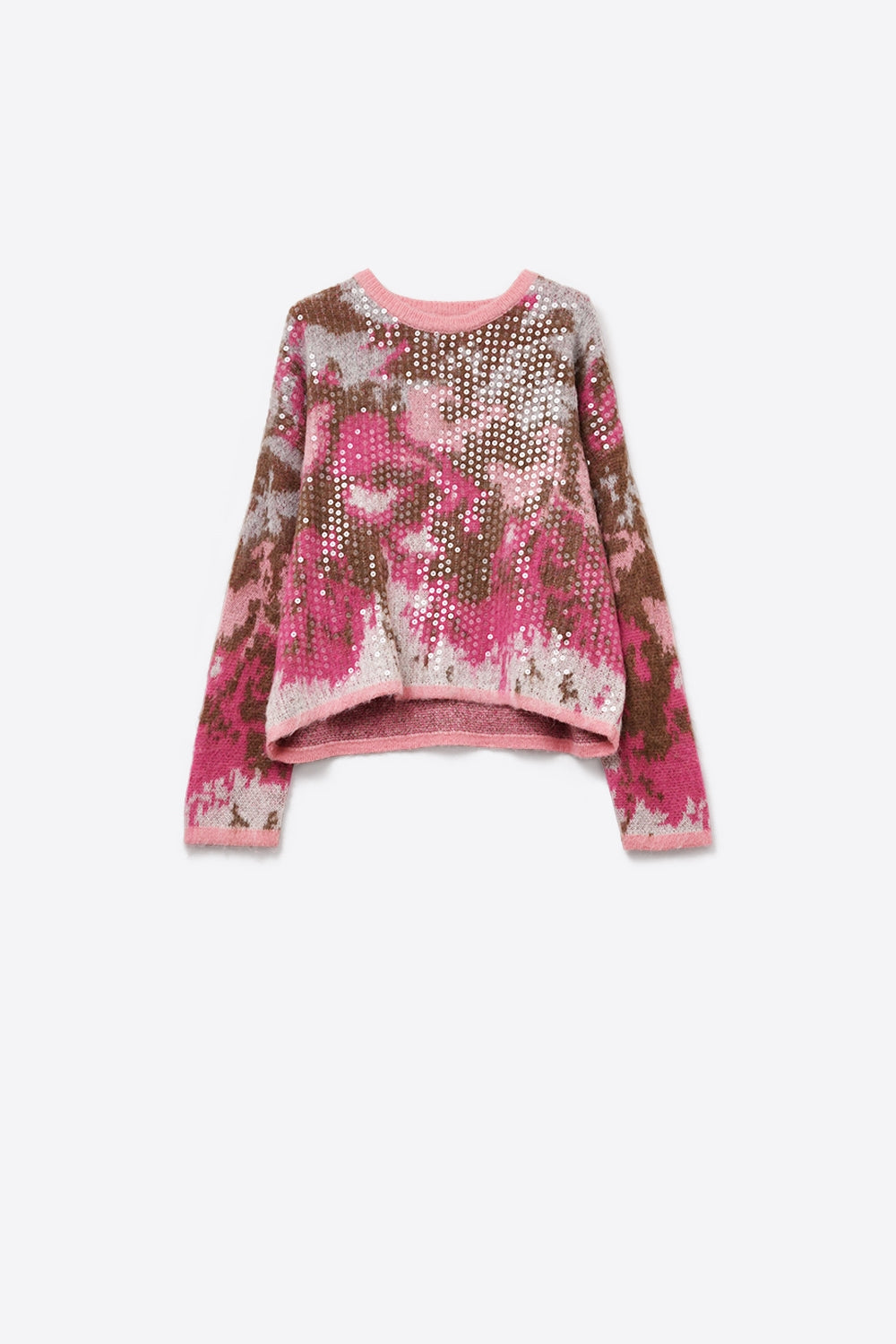 Pull rose à imprimé animalier avec paillettes