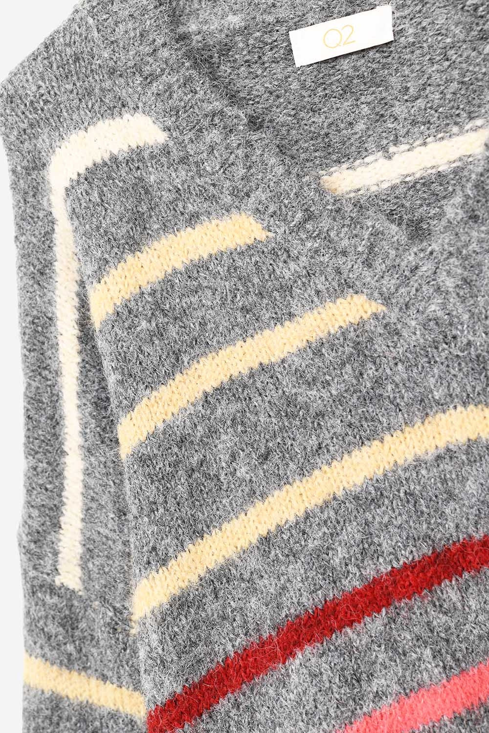 Pull ample gris à rayures multicolores