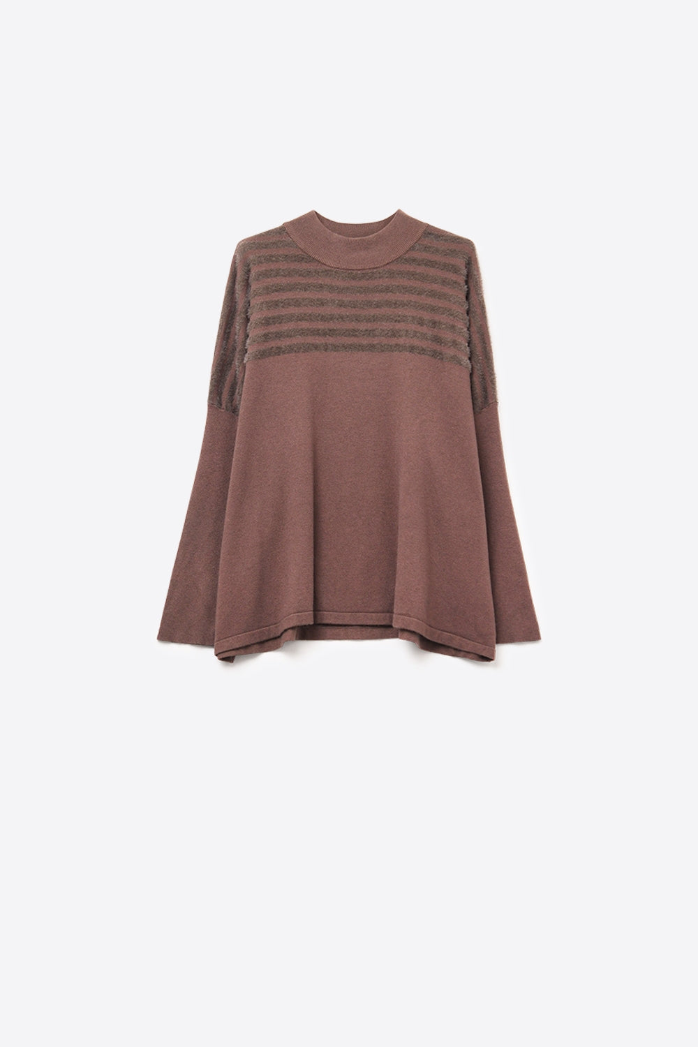 Pull en tricot marron à rayures duveteuses