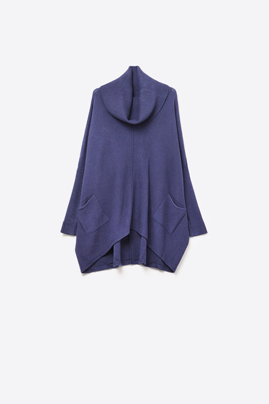 Pull oversize marine avec poches sur le devant