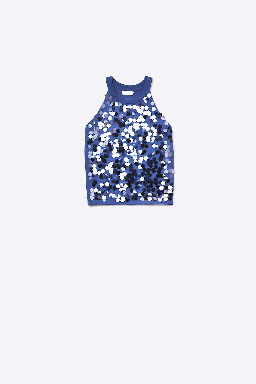 Top en tricot marine avec détails en paillettes
