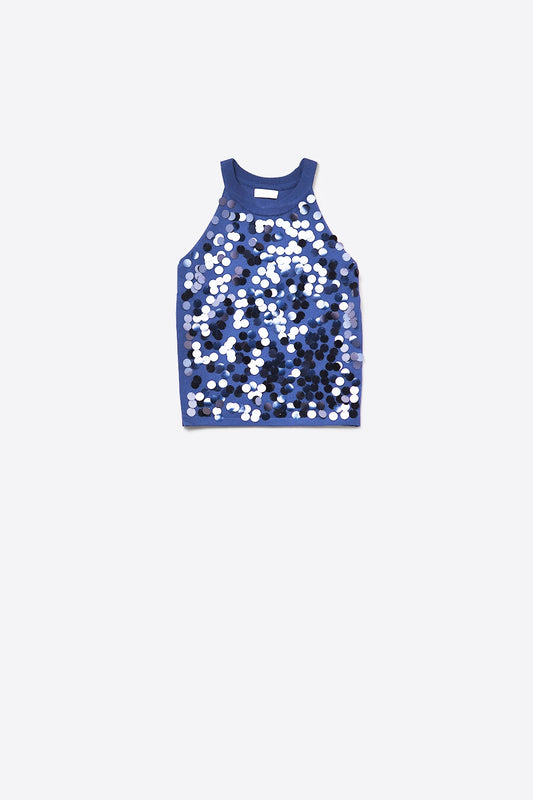Top en tricot marine avec détails en paillettes
