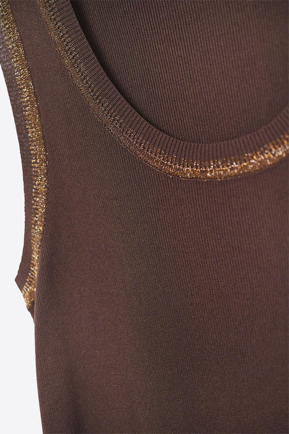 Top sans manches en tricot marron avec bordures métalliques
