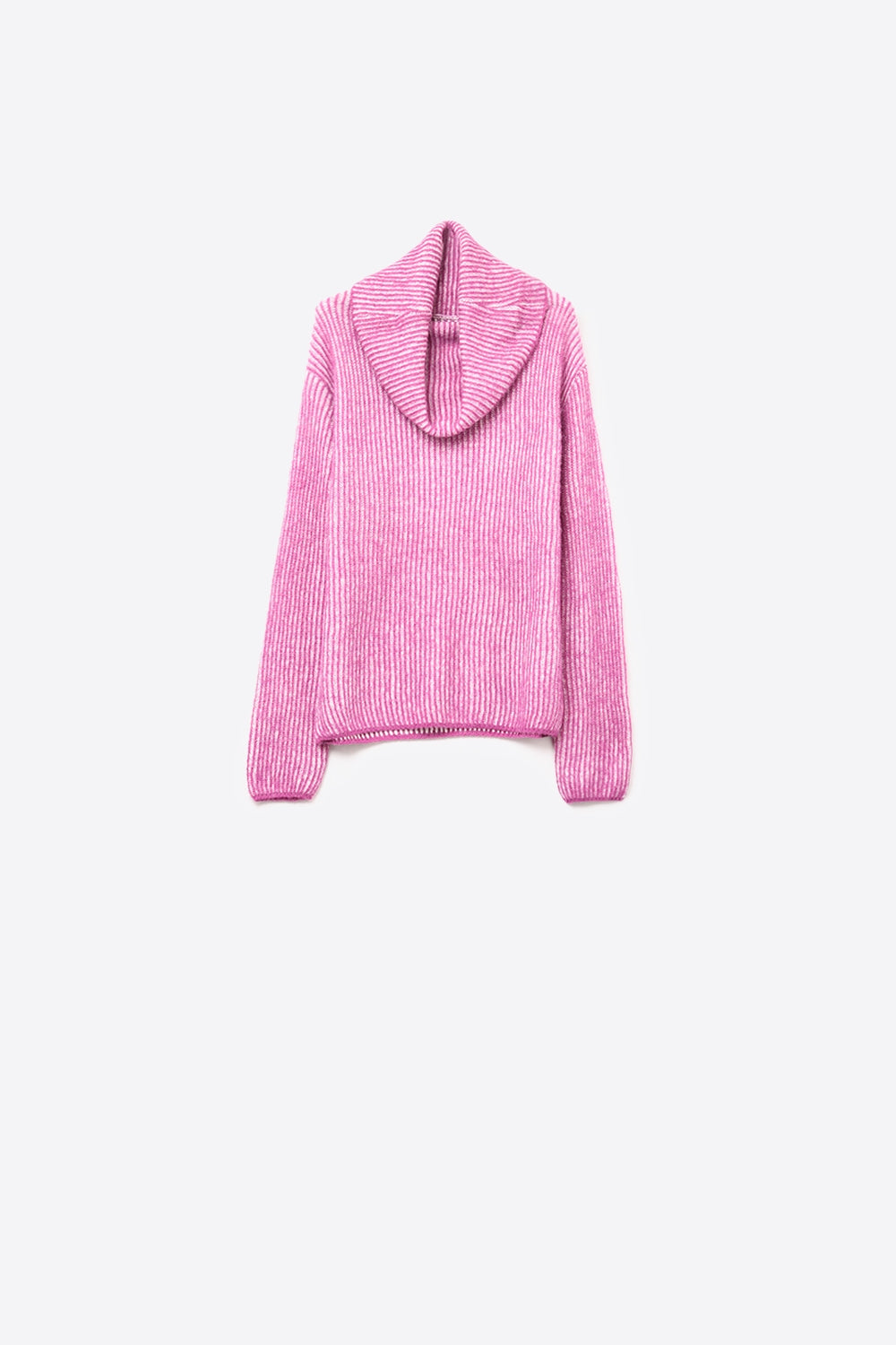 pull fuchsia en maille côtelée à col roulé