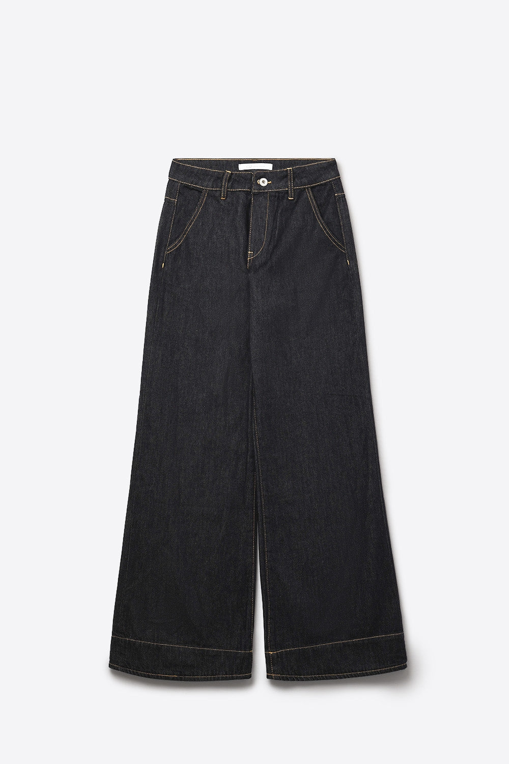 Jean large en denim foncé avec surpiqûres contrastantes