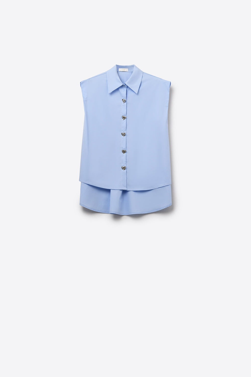 Chemisier bleu sans manches avec boutons en forme de cœur