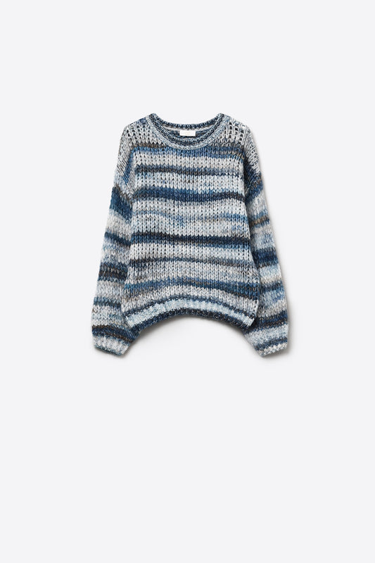 Pull en maille épaisse à motif marbré en bleu