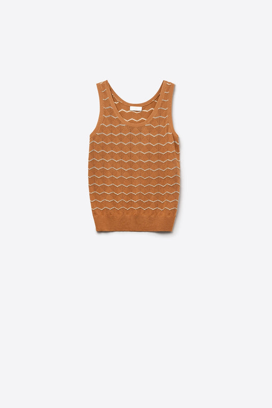 Pull-over tricoté avec motif en zigzag doré