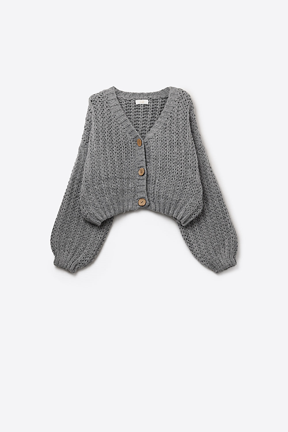 Cardigan épais en maille ouverte Gris avec boutons