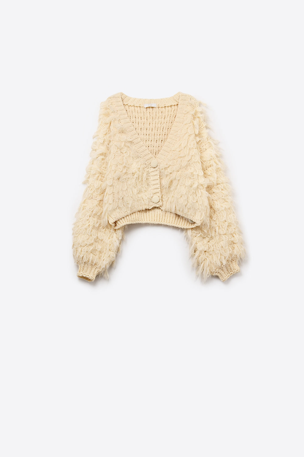 Chunky Shag Style Fluffy Knucky Cardigan en crème