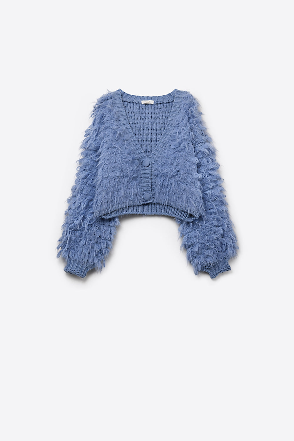 Cardigan en tricot doux de style chunky shag en bleu