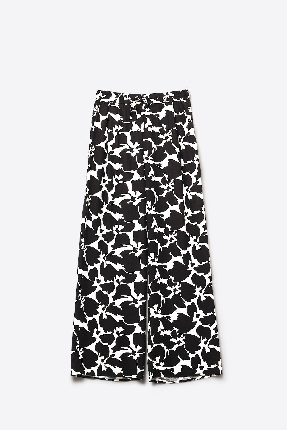 Pantalon droit à imprimé floral hawaïen en noir et blanc