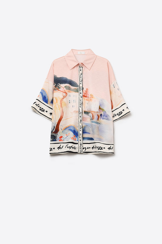 chemise d'été rose imprimée aquarelle