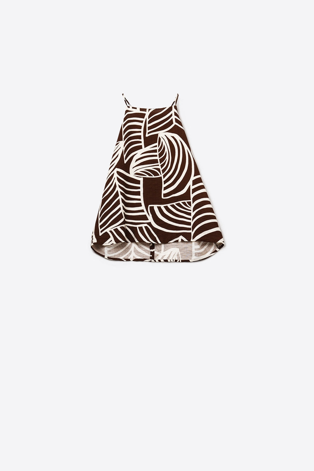 Top dos nu marron avec impression de feuilles blanches