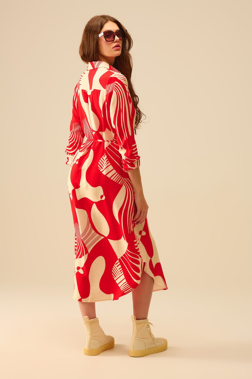 robe boutonnée à imprimé abstrait rouge
