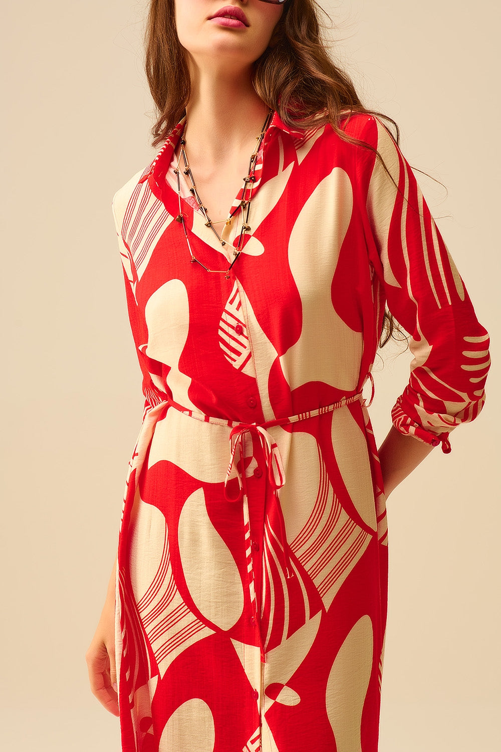robe boutonnée à imprimé abstrait rouge
