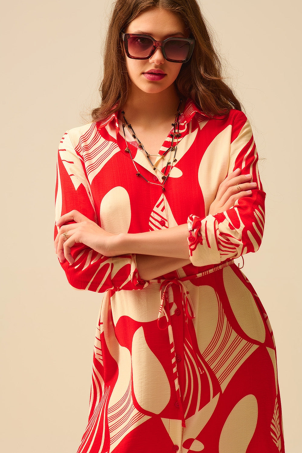 robe boutonnée à imprimé abstrait rouge