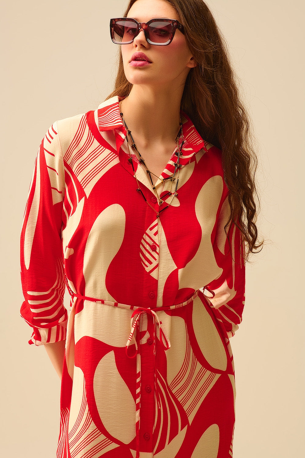 robe boutonnée à imprimé abstrait rouge