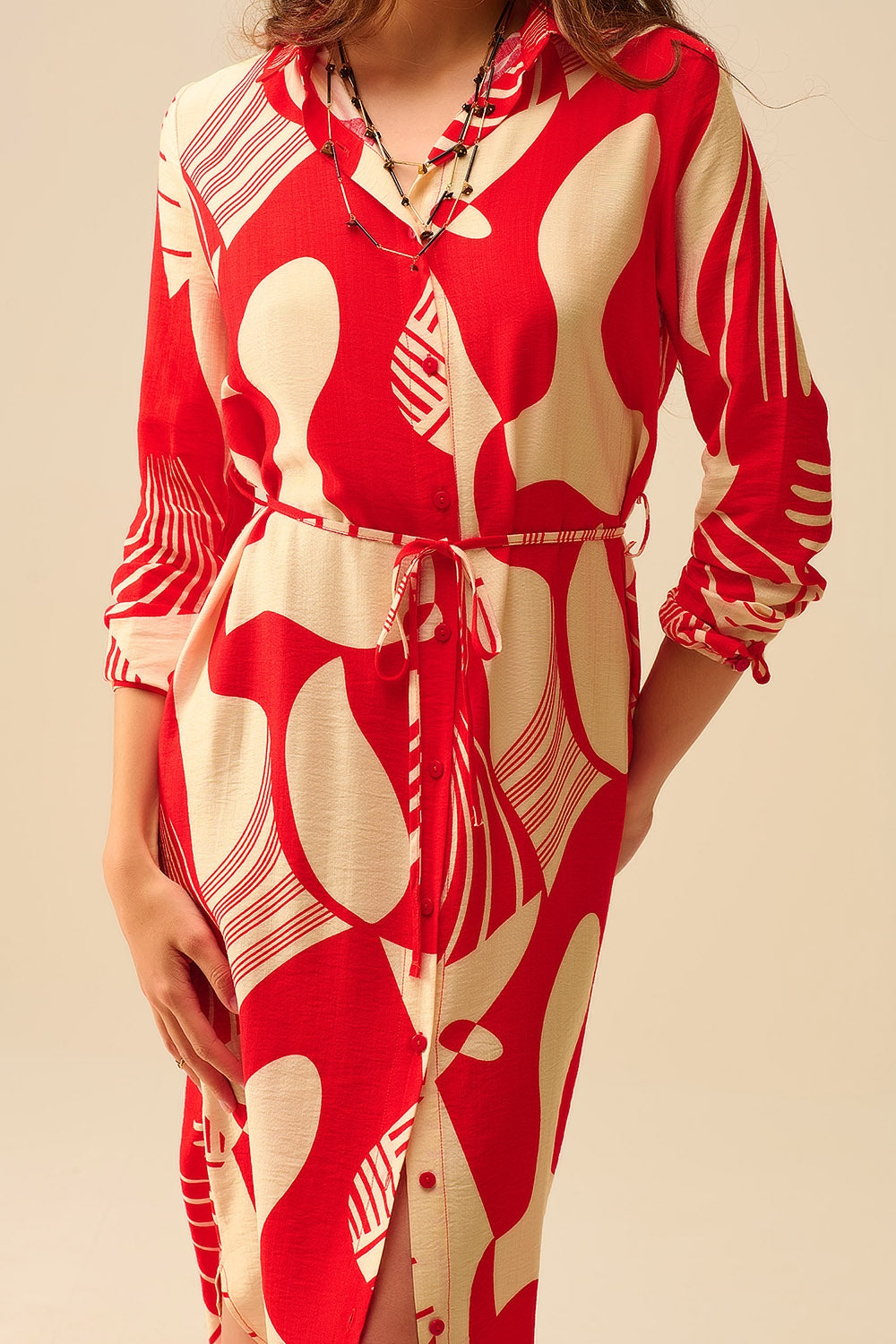 robe boutonnée à imprimé abstrait rouge