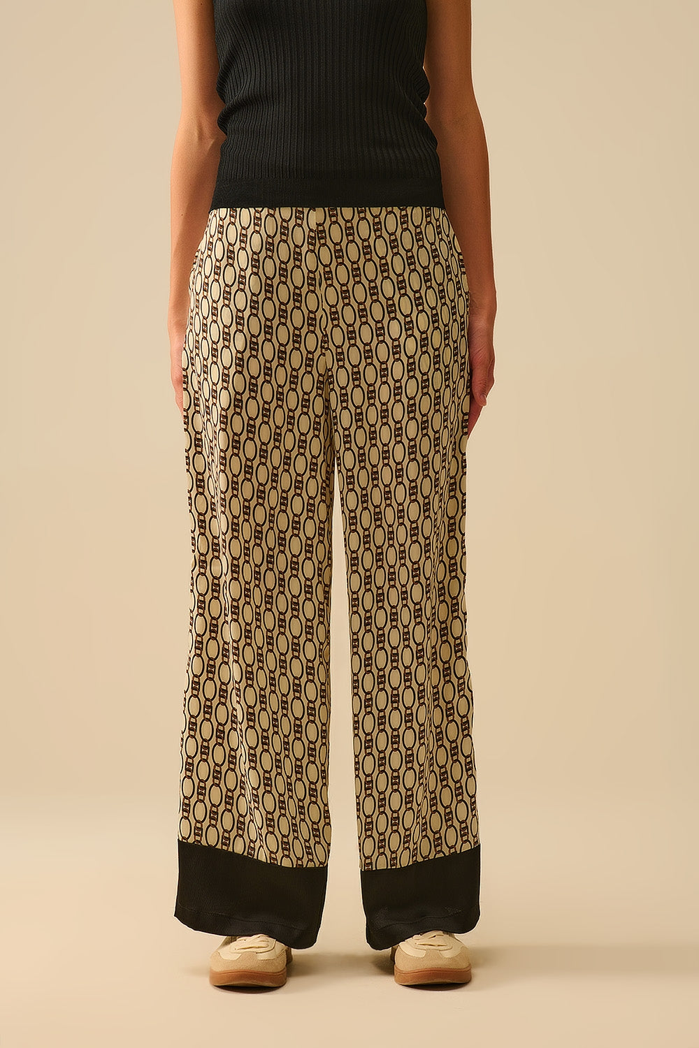 Pantalon imprimé à jambe large avec motif de chaîne