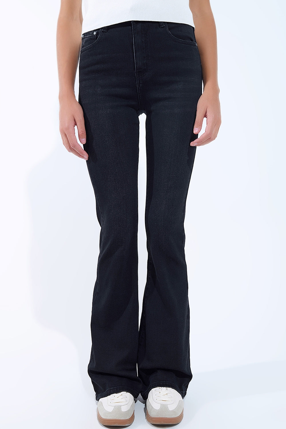 Jean flare à taille haute en noir