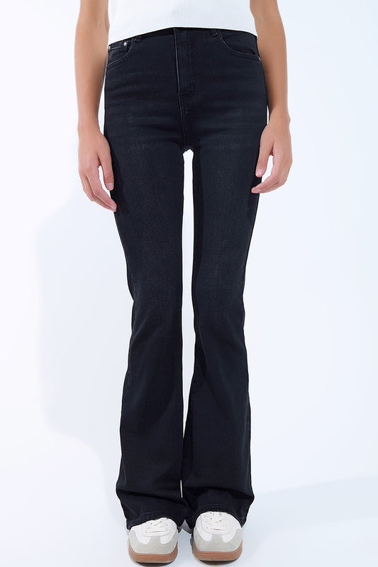 Jean flare à taille haute en noir