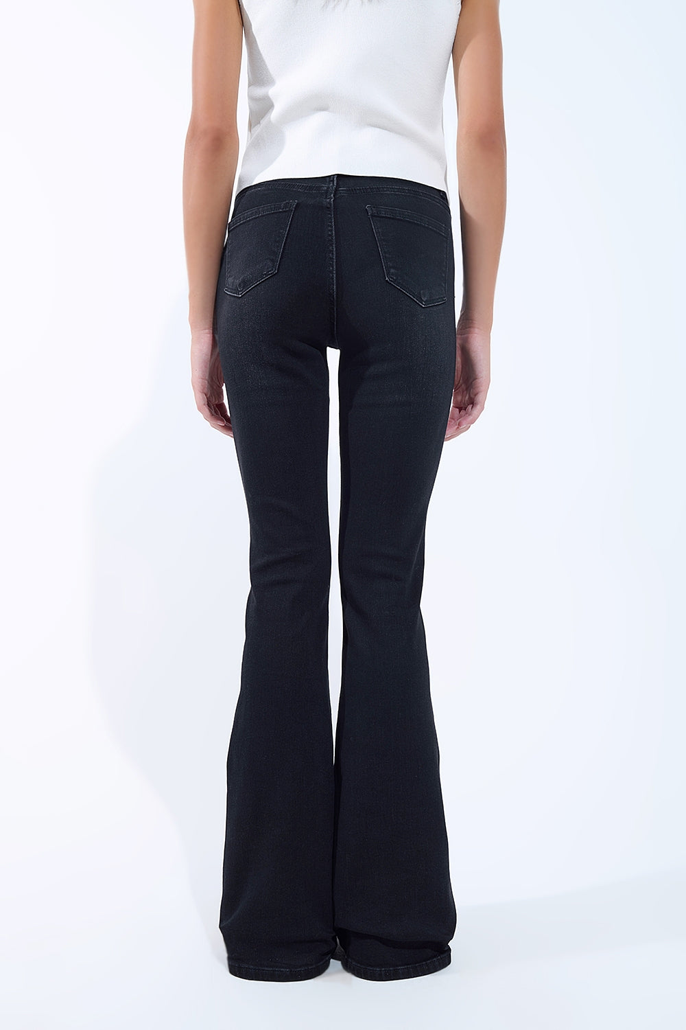 Jean flare à taille haute en noir